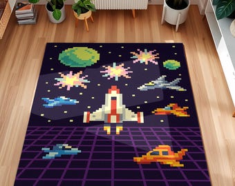 Pixel Alien Game Room Rug, Retro Space Invaders Carpet - Etsy