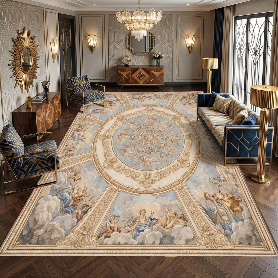 Round Baroque Rug Luxury Baroque Angel Rug Palace Art and Cherub Design for Classic ...