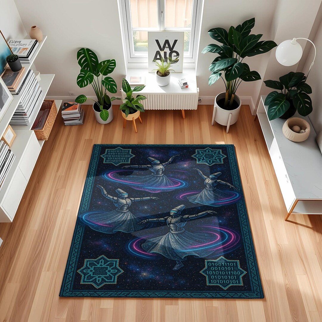 Binary Code Textile Rug Futuristic Robot Dervish Rug: Binary Code, Galactic Space Art - Etsy
