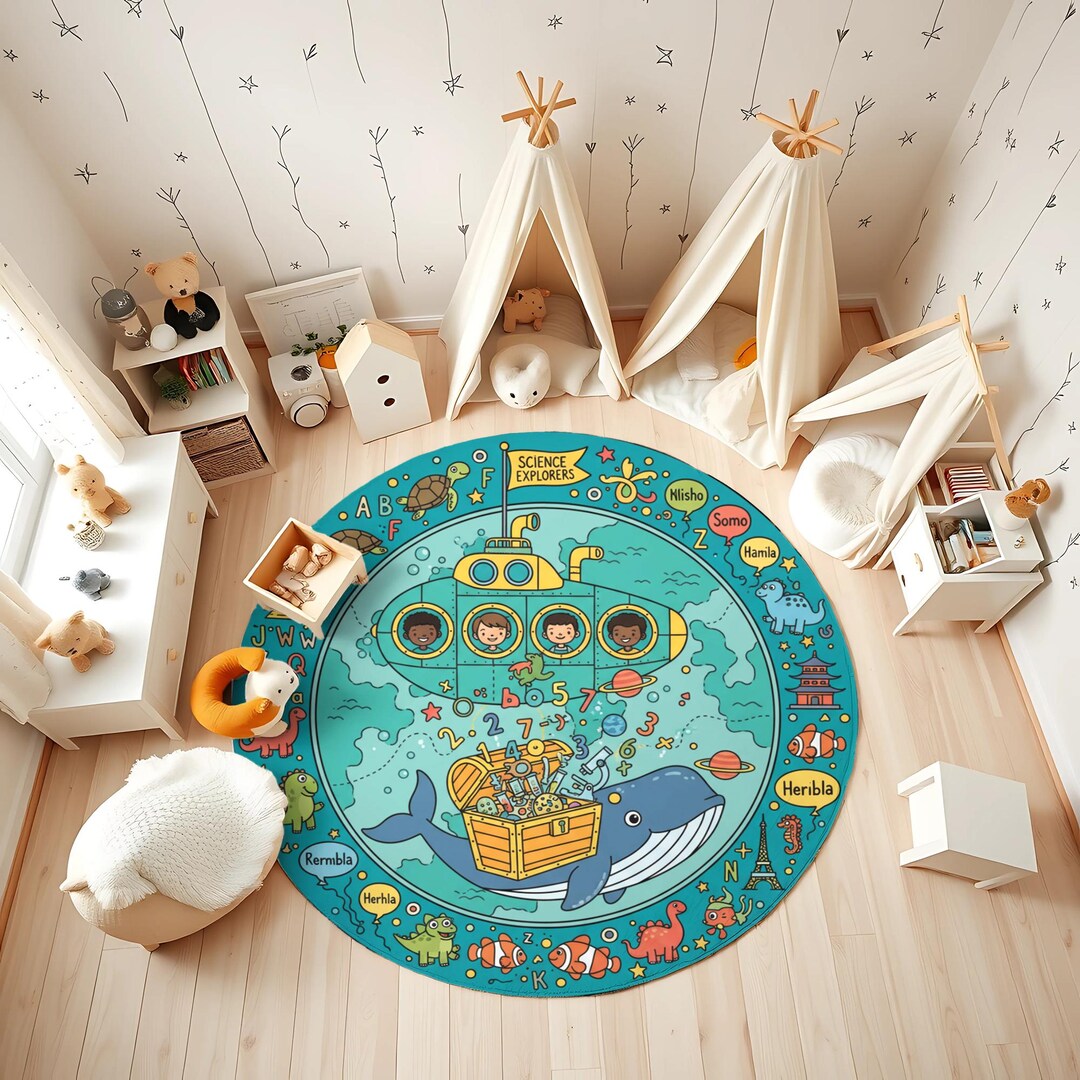 Ocean Adventure Kids Rug: Educational Submarine Play Mat - Etsy