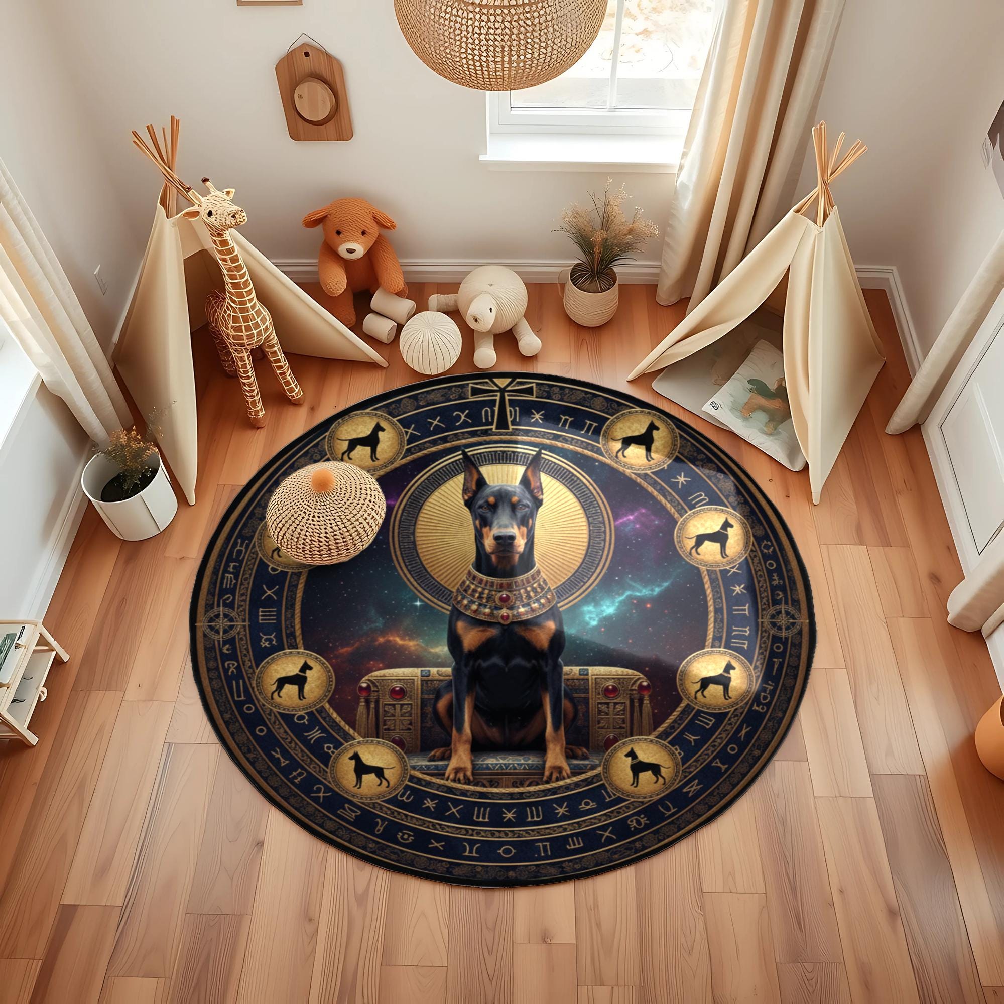Egyptian Doberman Round Rug: Cosmic Nursery Playroom Mat - Etsy UK
