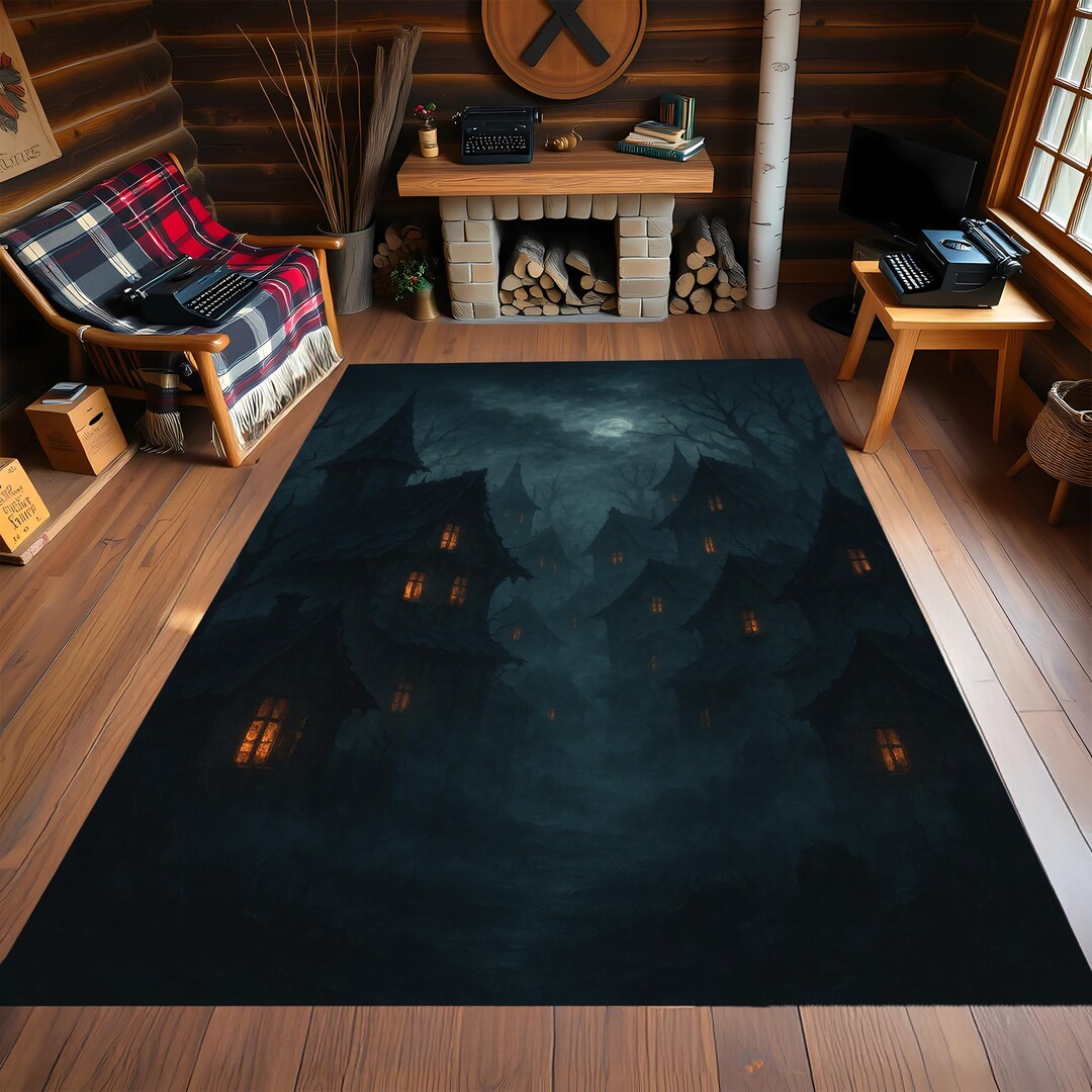 Large Spooky Rug Gothic Haunted Village Rug: Spooky Castle Halloween Decor - Etsy Australia