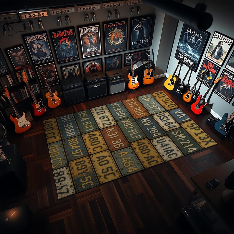Man Cave Rug License Plate Vintage Car Numbers Retro Industrial Garage ...