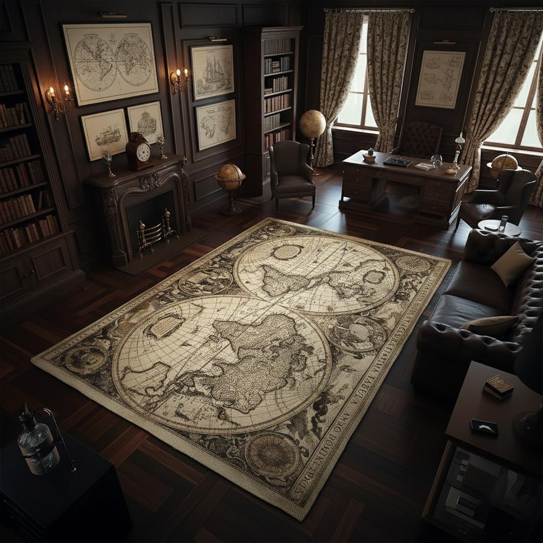 World Explorer Rug Rug Antique World Map Vintage Earth Globe Design Carpet for Explorer ...
