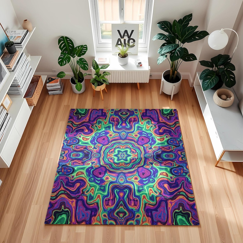 Rug Colorful Psychedelic Trippy Mushroom Boho Room Hippie Studio Decor ...