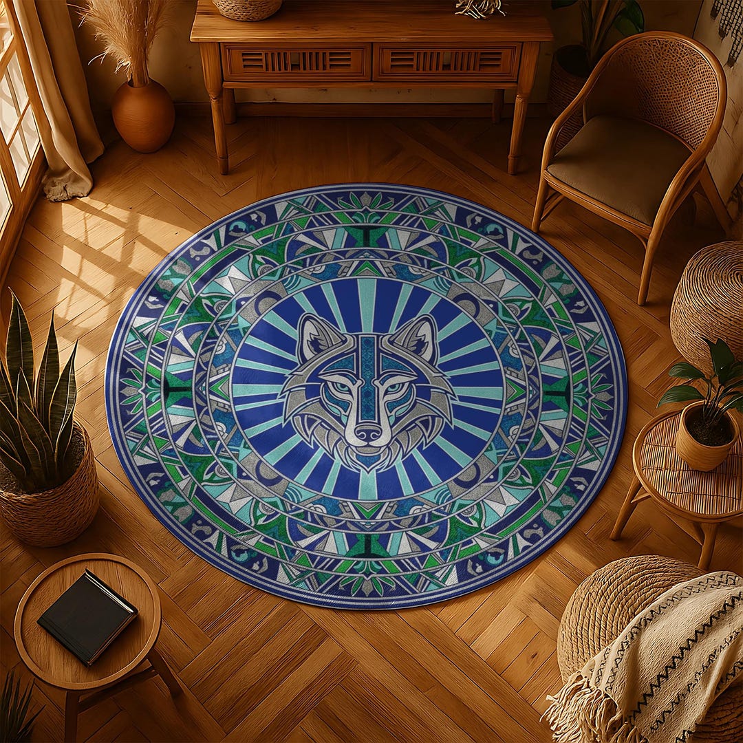 Tribal Wolf Mandala Round Rug: Boho Meditation Decor - Etsy