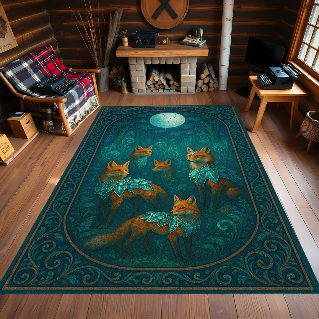 Enchanted Rug Mystical Fox Moon Rug: Enchanted Forest Animal Carpet - Etsy