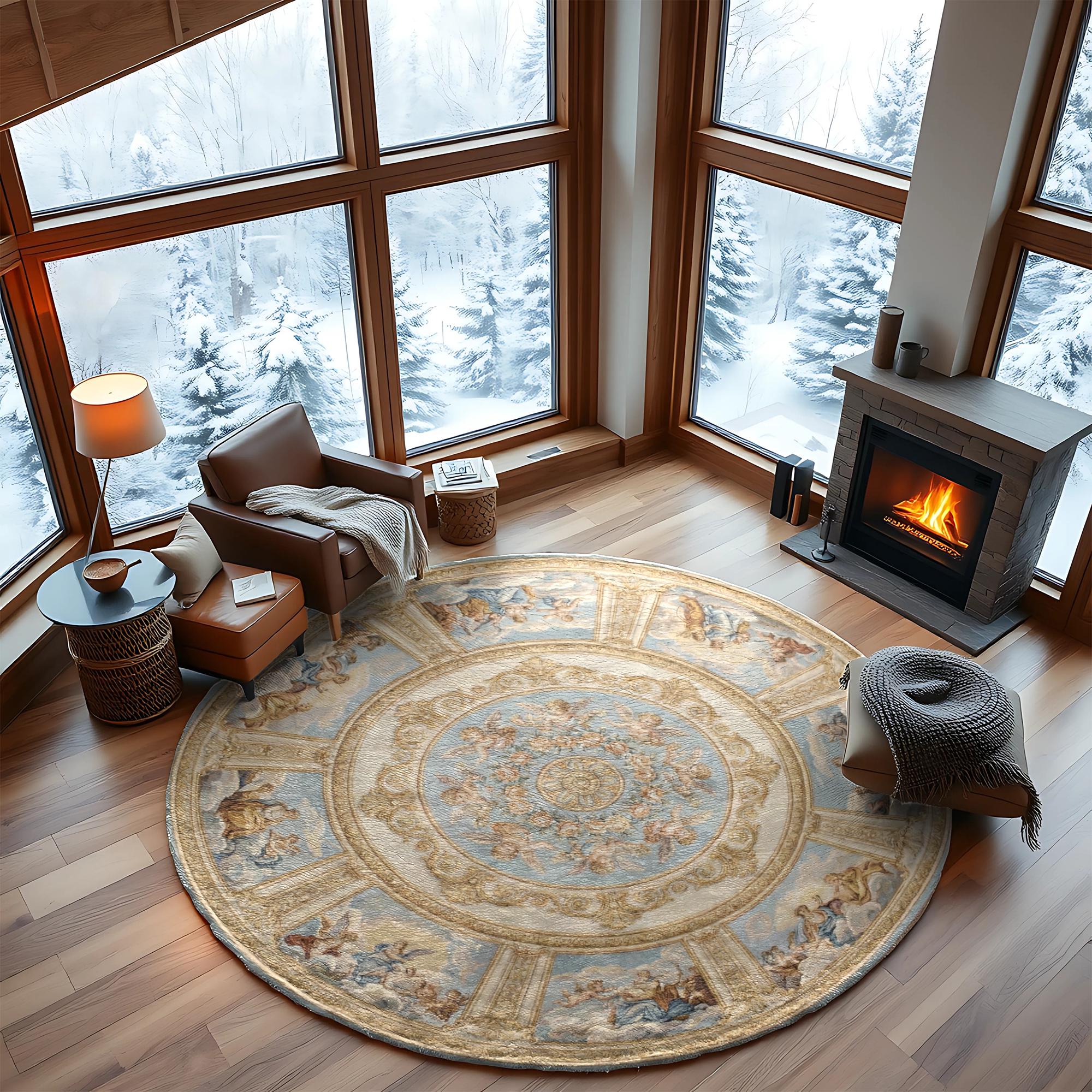 Round Baroque Rug Baroque Style Round Rug With Cherubs Sky Motif Blue and Gold ...