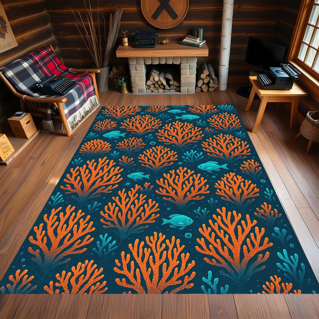 Aquatic Rug Coral Reef Fish Rug: Vibrant Underwater Accent Mat - Etsy