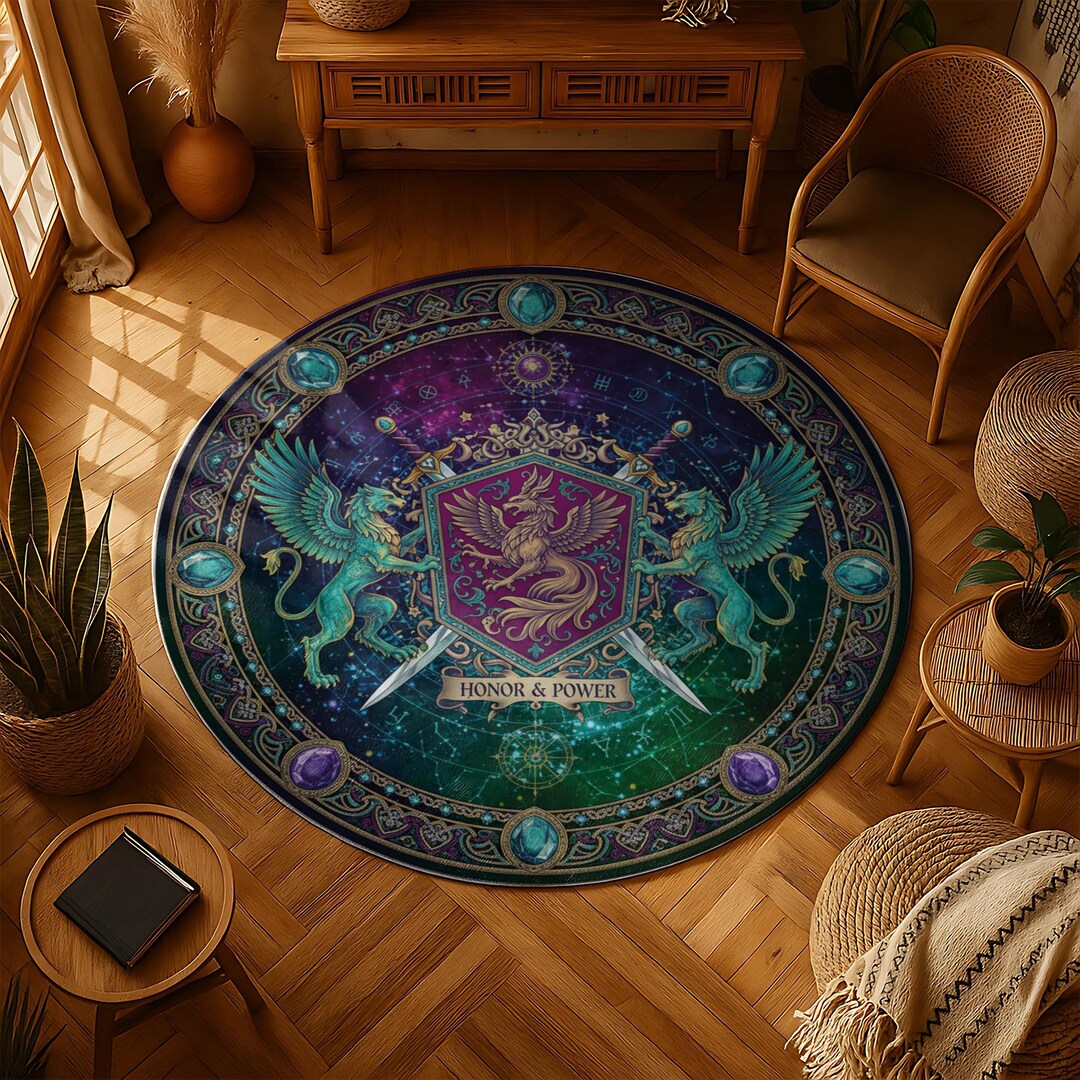 Phoenix & Griffin Round Rug: Medieval Heraldic Fantasy Carpet - Etsy