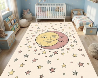 Rug for Kids Room Moon and Stars Soft Nursery Carpet for Baby or Toddler
