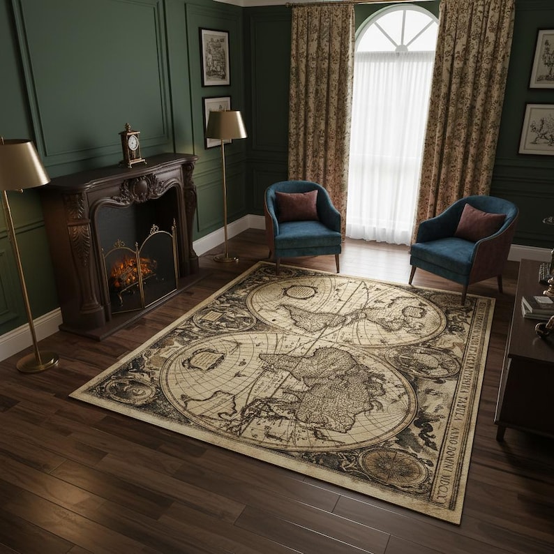 World Explorer Rug Rug Antique World Map Vintage Earth Globe Design Carpet for Explorer ...
