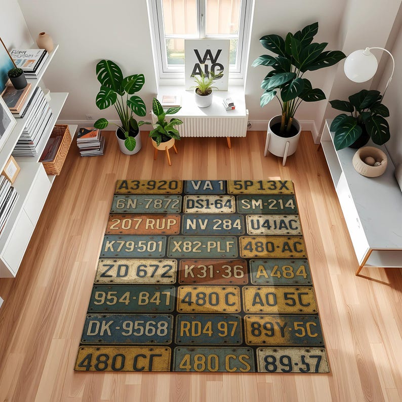 Man Cave Rug License Plate Vintage Car Numbers Retro Industrial Garage ...