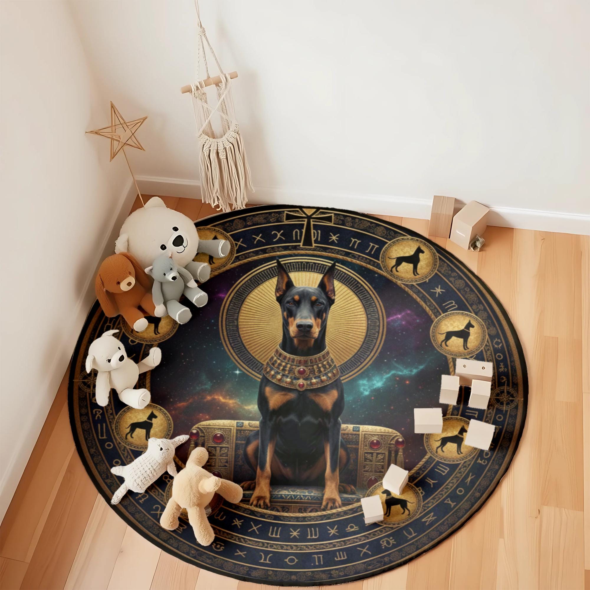 Egyptian Doberman Round Rug: Cosmic Nursery Playroom Mat - Etsy UK