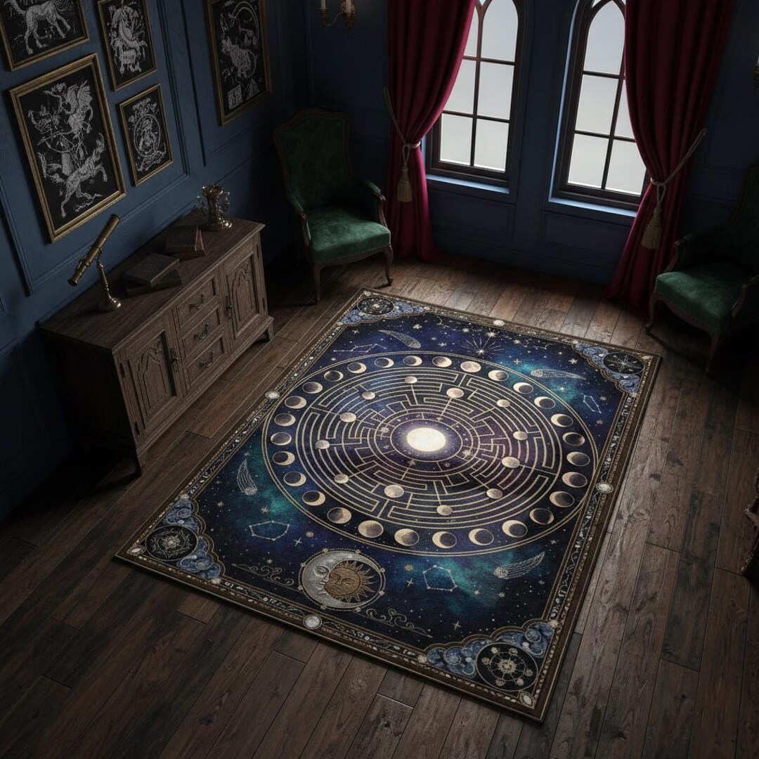 Astral Rug Pattern Moon Phases Cosmic Style Rug Astrology Room Rug Mystical Constellation ...