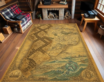 Vintage Map Area Rug: Antique Cartographer's Voyage Design Carpet