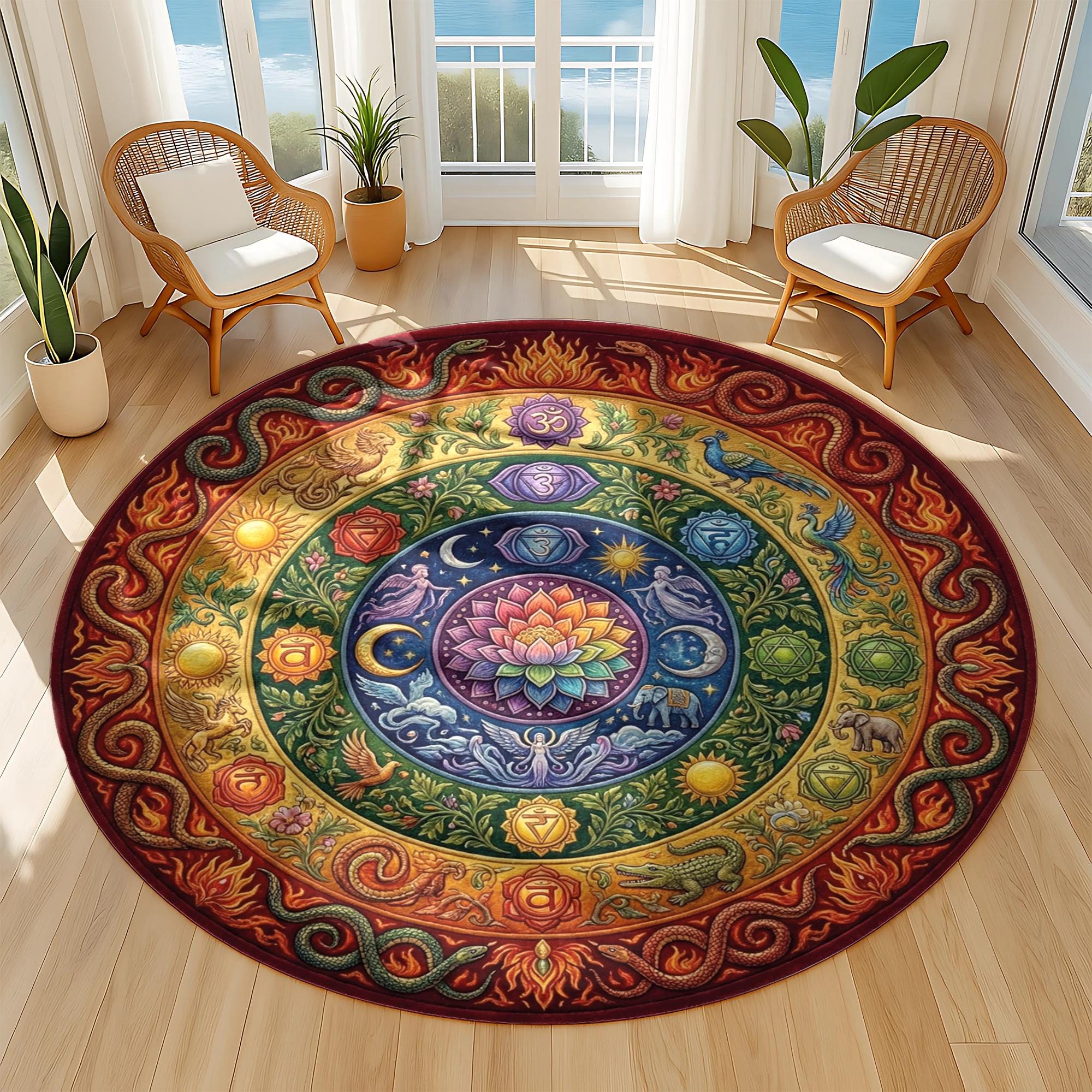 Rug With Mandala Chakra Symbols for Meditation Room or Bohemian Style ...