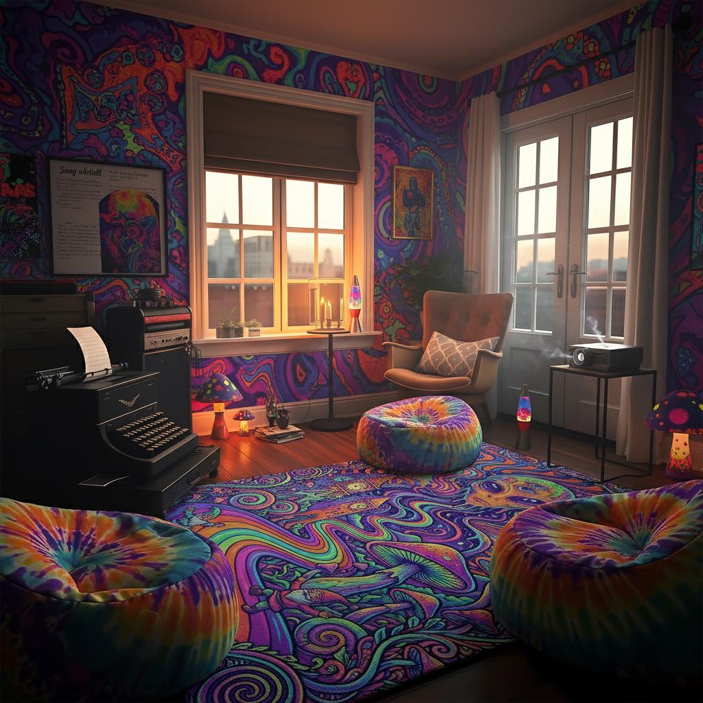 Rug Trippy Alien and Mushroom Rainbow Path Design for Psychedelic ...