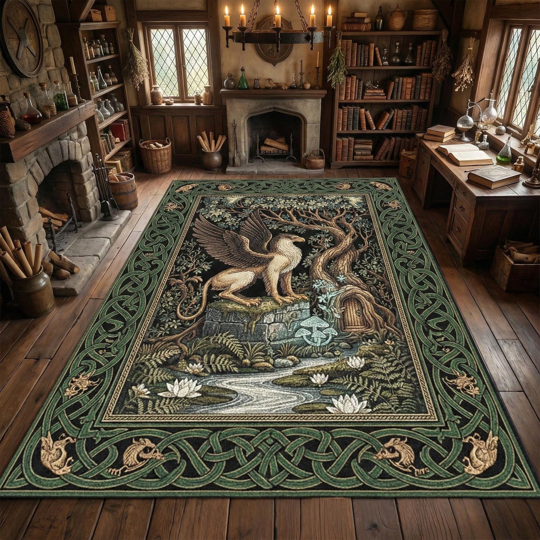 Mythical Griffin Fantasy Rug | Enchanted Forest Design With Celtic Knot ...