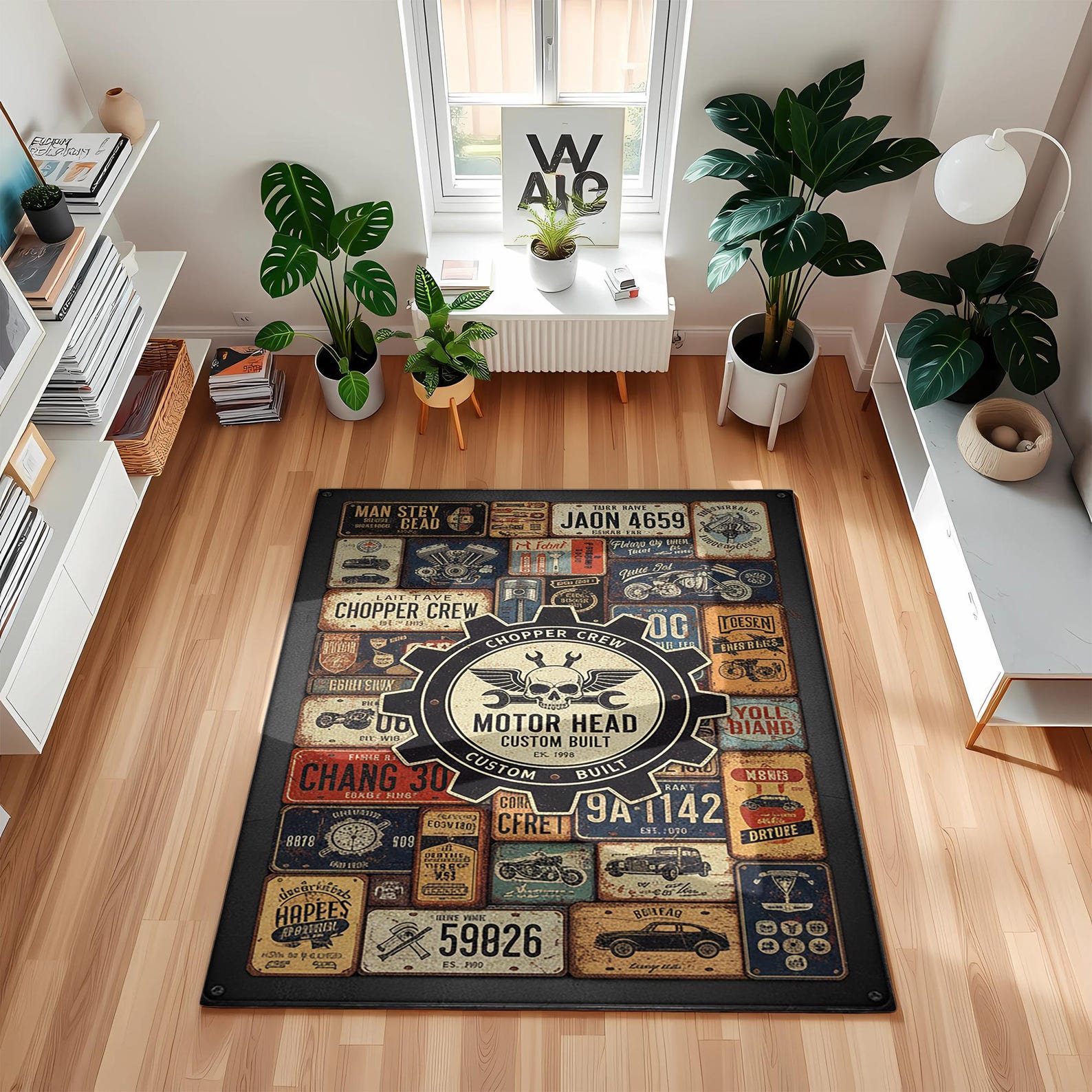 Rug Vintage Garage Style Print for Industrial Man Cave or Motorcycle ...