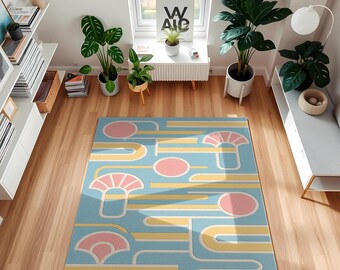 Art Deco Area Rug: Pastel Geometric Modern Carpet