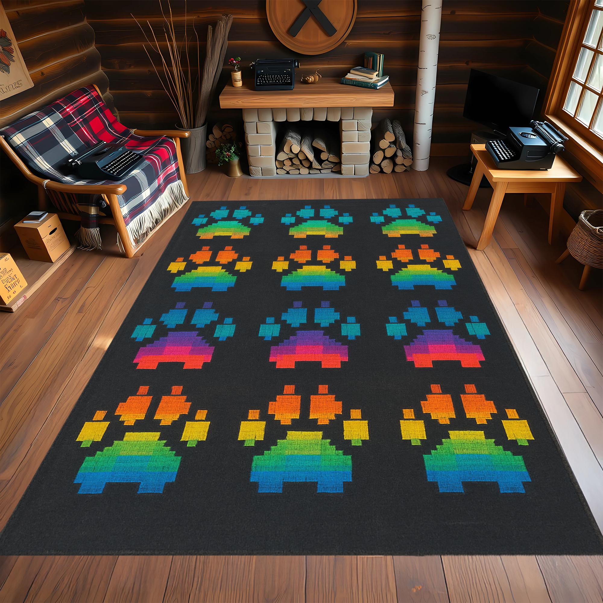 ラグ・カーペット Pixel Paw Pat Rug Rainbow Pixel Paw Print Rug: Washable Gaming Room Decor - Etsy