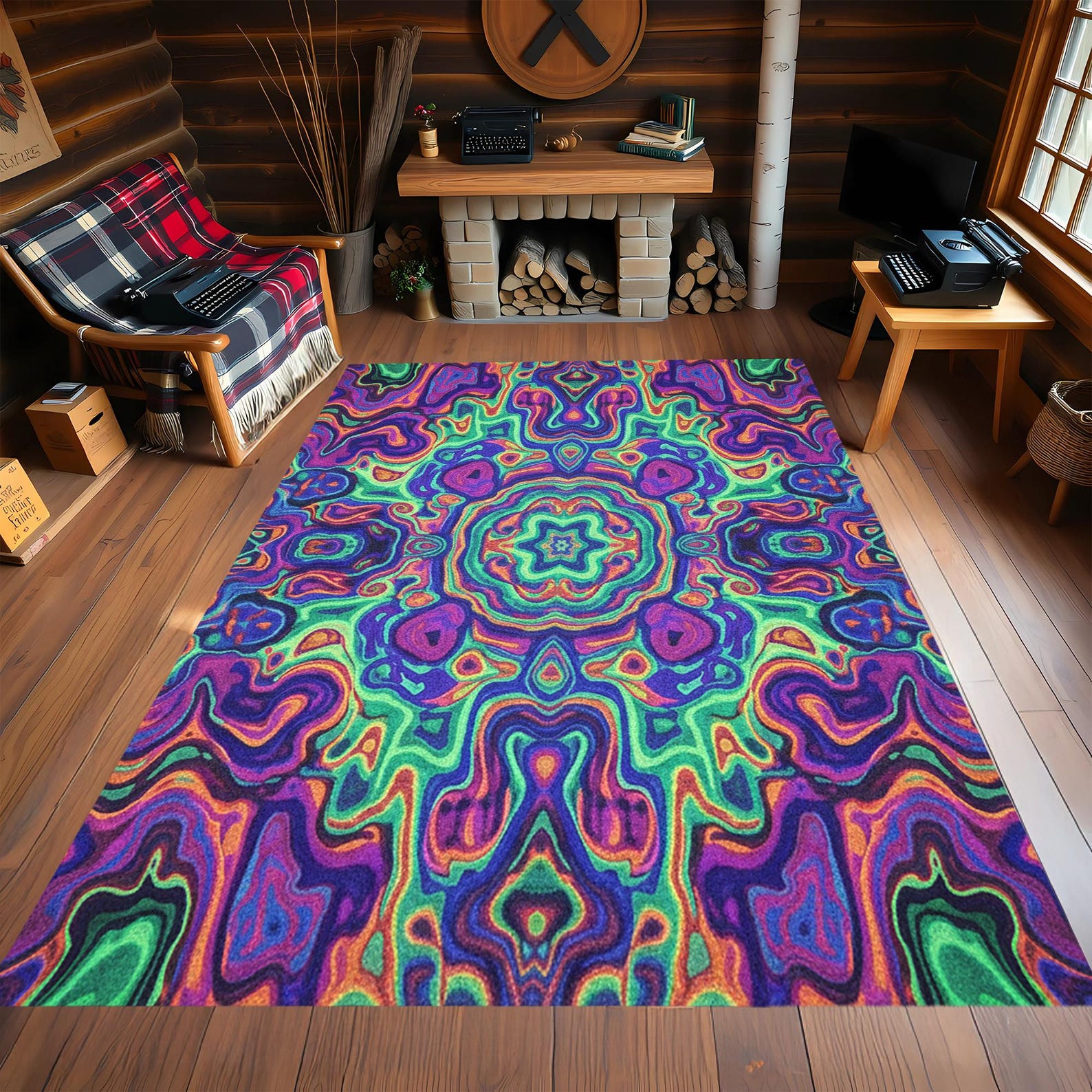 Trippy Rug Rug Colorful Psychedelic Trippy Mushroom Boho Room Hippie Studio Decor ...