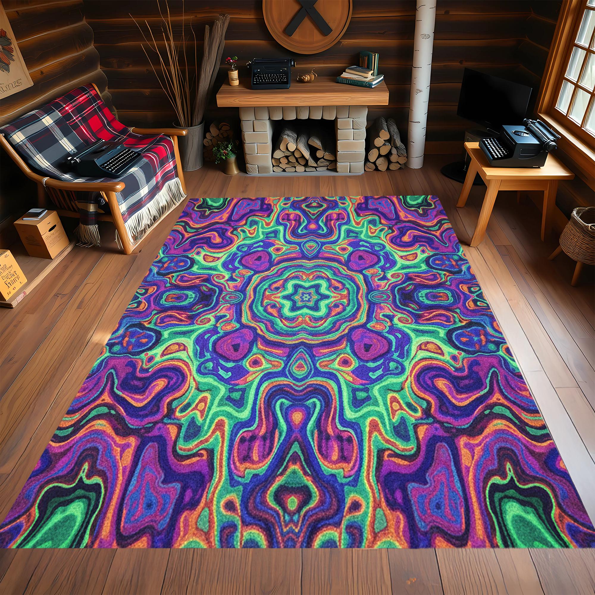 Rug Colorful Psychedelic Trippy Mushroom Boho Room Hippie Studio Decor ...