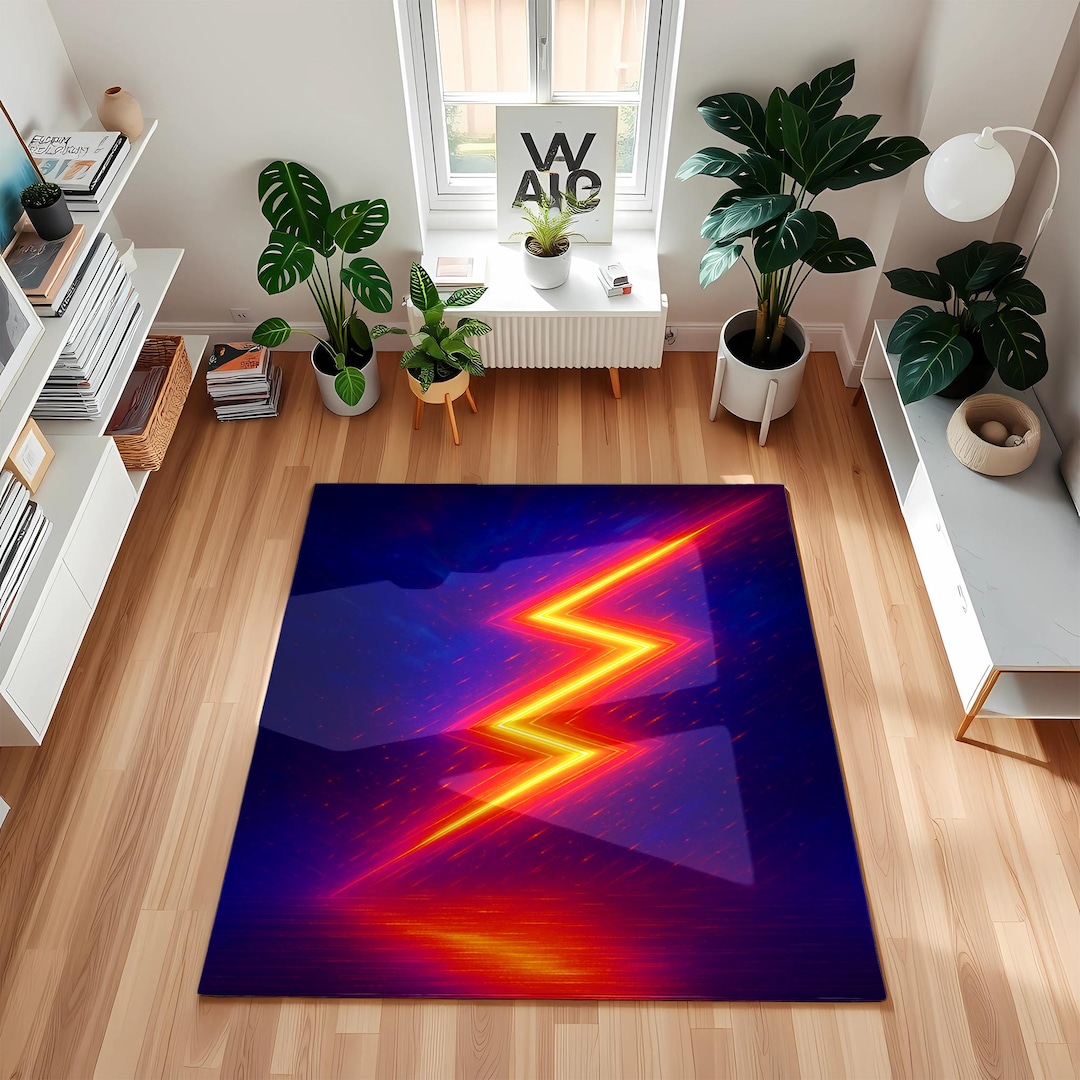Lightning Bolt Area Rug: Colorful Music Room Decor, Modern Rock Theme ...