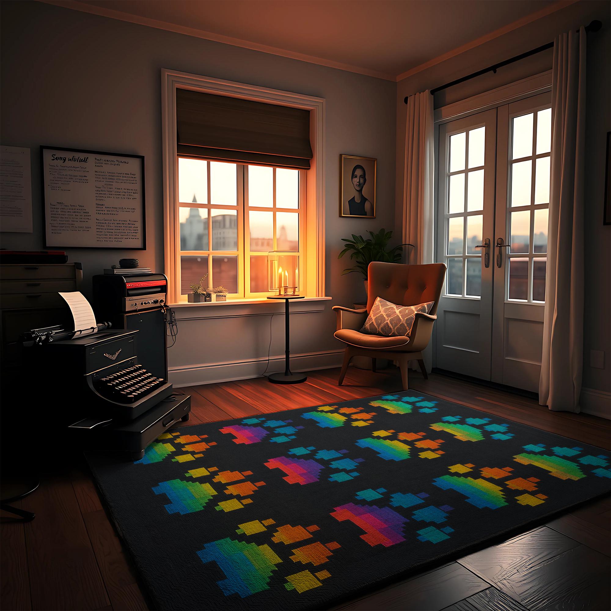 Rainbow Pixel Paw Print Rug: Washable Gaming Room Decor - Etsy