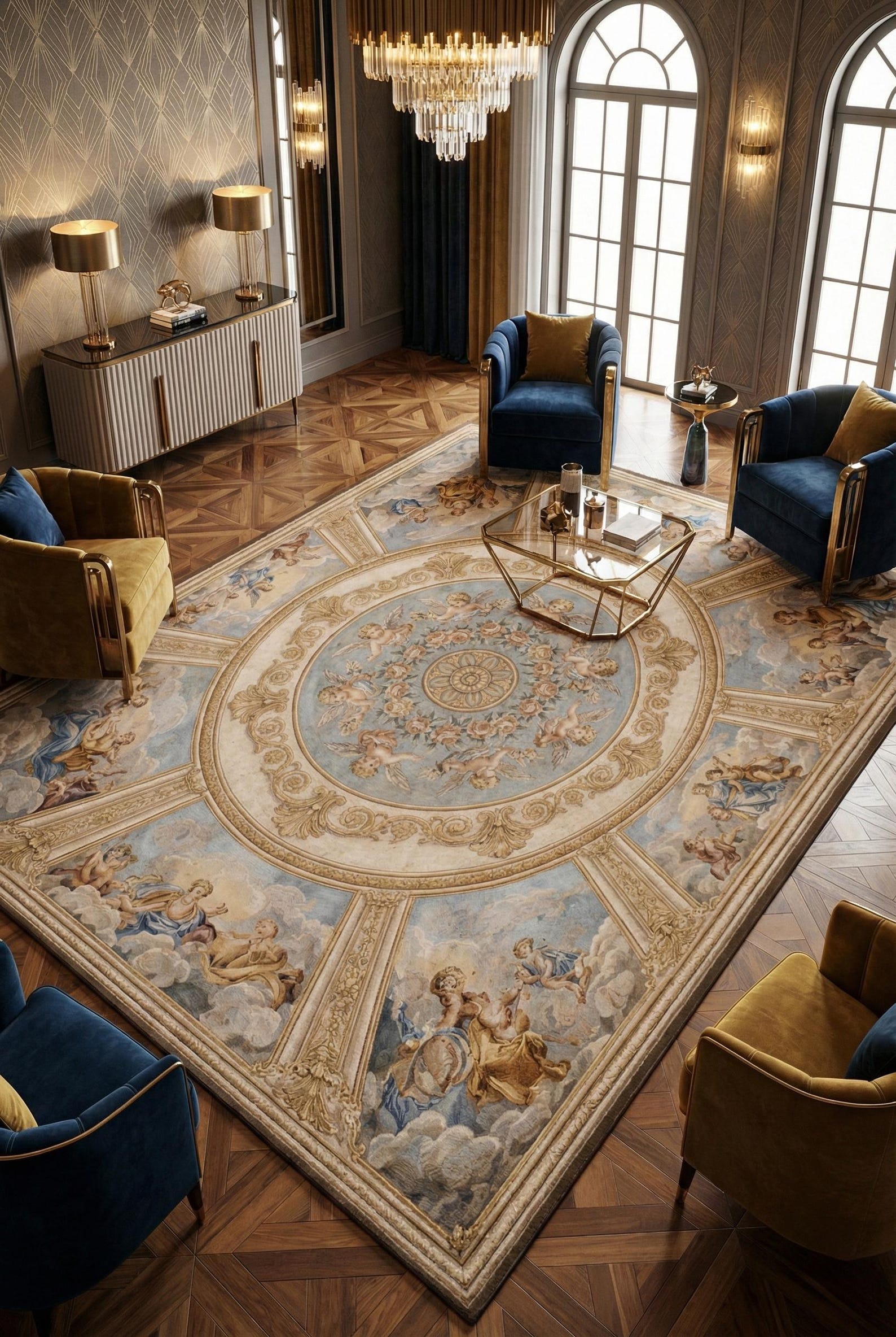 Round Baroque Rug Luxury Baroque Angel Rug Palace Art and Cherub Design for Classic ...