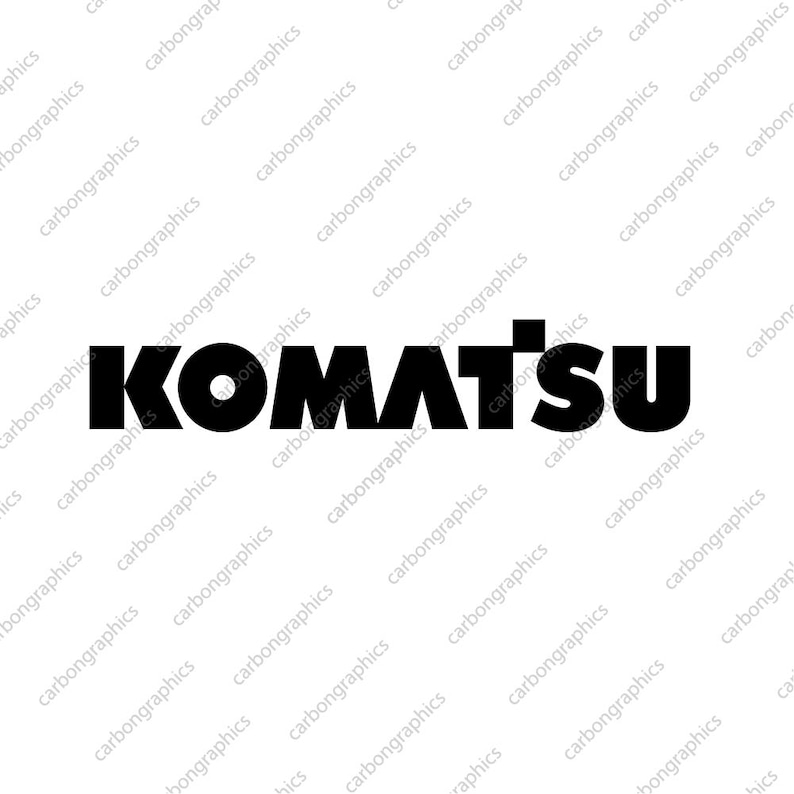 May include: The word "KOMATSU" in bold, black letters. The letters are evenly spaced and centered horizontally. The background is white, with the word "carbongraphics" repeated diagonally across the image.
