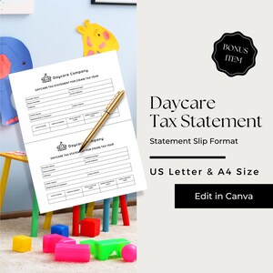 Daycare Tax Form for Parents, Child Care Tax Statement, Daycare Tax Statement, End of Year Daycare Statement, CCB101-1