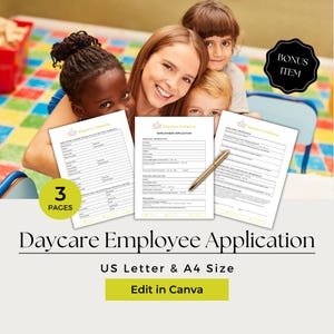 Intake Forms Daycare, Daycare Forms Canva, Daycare Employee Application, Daycare Application, Employee Application, CCB104-1