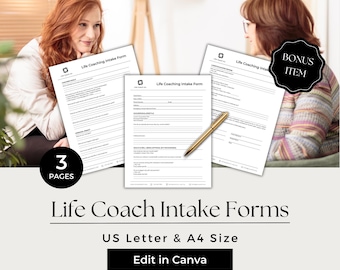 Life Coach Intake Forms, Intake Assessment, Client Intake Form Life Coach, Coaching Intake Forms, Life Coaching Forms, LCO101-1