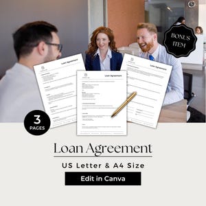 Loan Agreement Template, Personal Loan Agreement, Loan Agreement Form, Lending Contract, Lender Agreement, LNA101-1