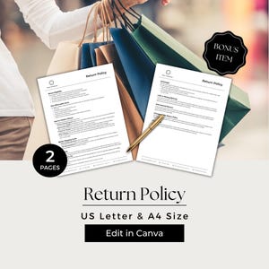 Return Policy Template, Terms and Conditions, Shop Policy, Refund Template, Refund Policy, BES101-1
