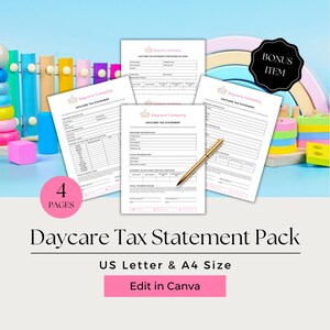 End of Year Daycare Statement, Child Care Tax Receipt, Daycare Tax Form for Parents, Daycare Tax Statement, CCB102-1