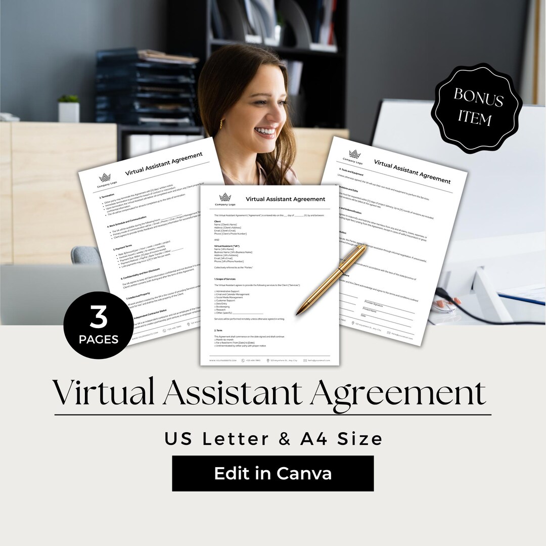 Virtual Assistant Service Agreement, VA Contract, Assistant Contract ...