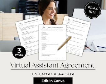Dienstvereinbarung für virtuellen Assistenten, VA-Vertrag, Assistentenvertrag, Vertragsvorlage für virtuellen Assistenten, VA-Vereinbarung, VAS101-1