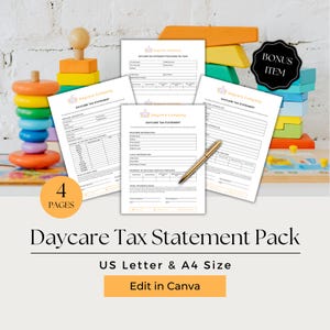 Child Care Tax Receipt, Daycare Tax Form for Parents, Child Care Tax Statement, Daycare Tax Statement, CCB103-1
