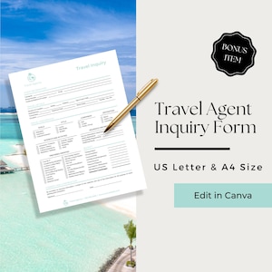 Travel Business Form, Travel Agent Inquiry Form, Travel Agent Client Intake Form, Travel Agent Documents, Travel Agent Tools, TVL 104