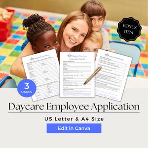 Daycare Forms Canva, Daycare Employee Application, Daycare Application, Employee Application, Intake Forms Daycare, CCB204-1
