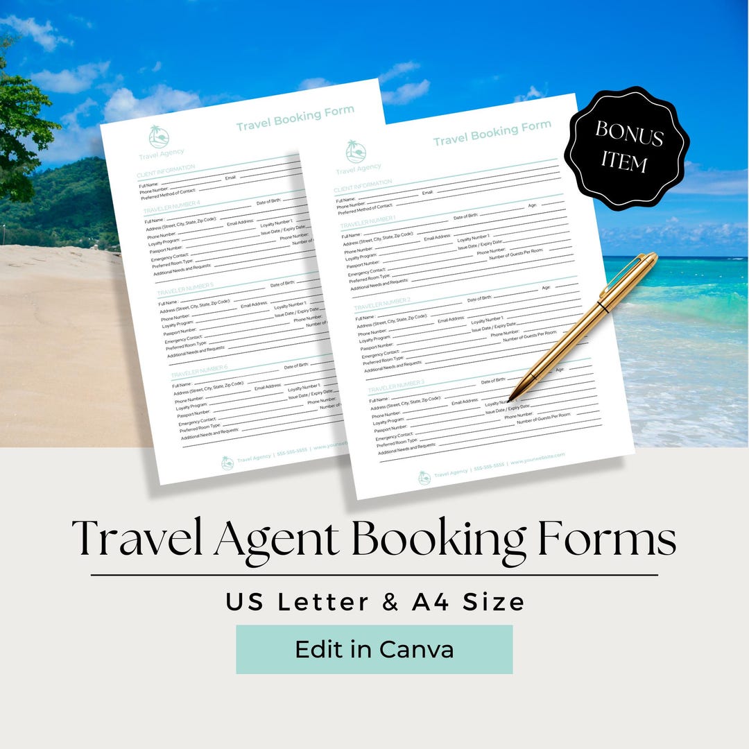 Travel Agent Booking Form, Travel Agent Starter Kit, Vacation Booking ...