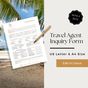 Travel Agent Documents, Travel Agent Tools, Travel Business Form, Travel Agent Inquiry Form, Travel Agent Client Intake Form, TVL 102