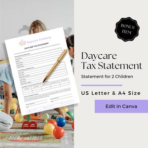 Daycare Tax Statement, End of Year Daycare Statement, Child Care Tax Receipt, Daycare Tax Form for Parents, CCB106-2