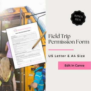Field Trip Template, Field Trip Form, Permission Slip, Permission Form, Field Trip Permission Form, CCB102-1
