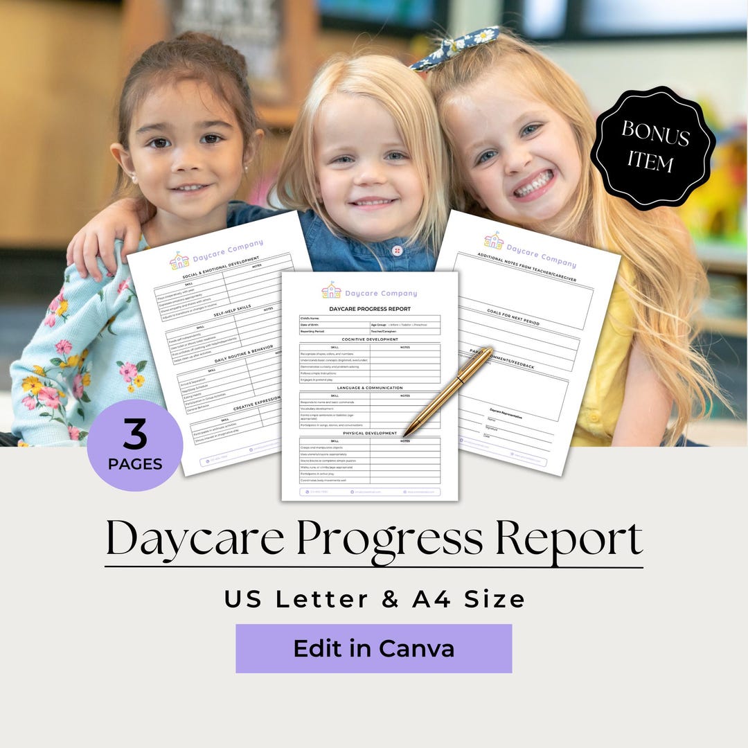 Daycare Progress Report, Preschool Progress Report, Progress Report ...