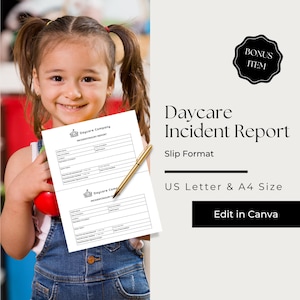 Daycare Injury Report, Preschool Accident Report, Daycare Accident Report, Incident Report Form Daycare, CCB101-2
