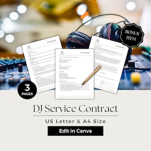 DJ Service Contract, Disc Jockey Contract, DJ Service Agreement, Wedding DJ Contract, Dj Agreement, BES101-1
